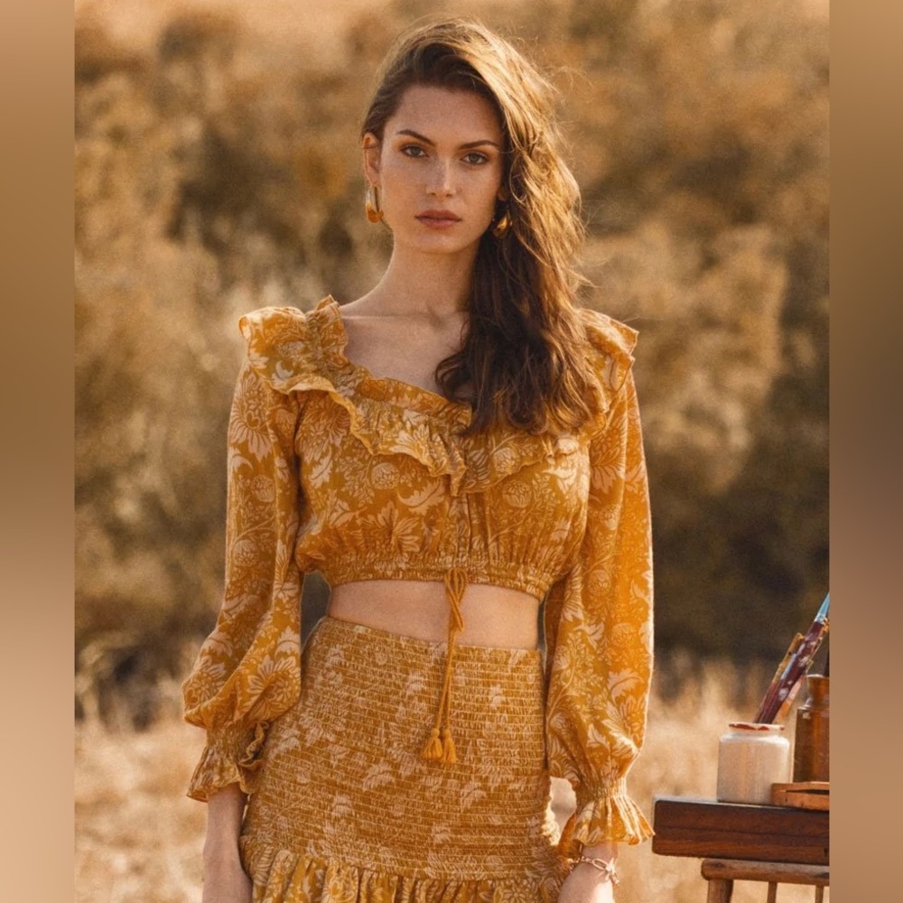 EUC Spell & the Gypsy Collective Caramel Lioness Peasant Blouse